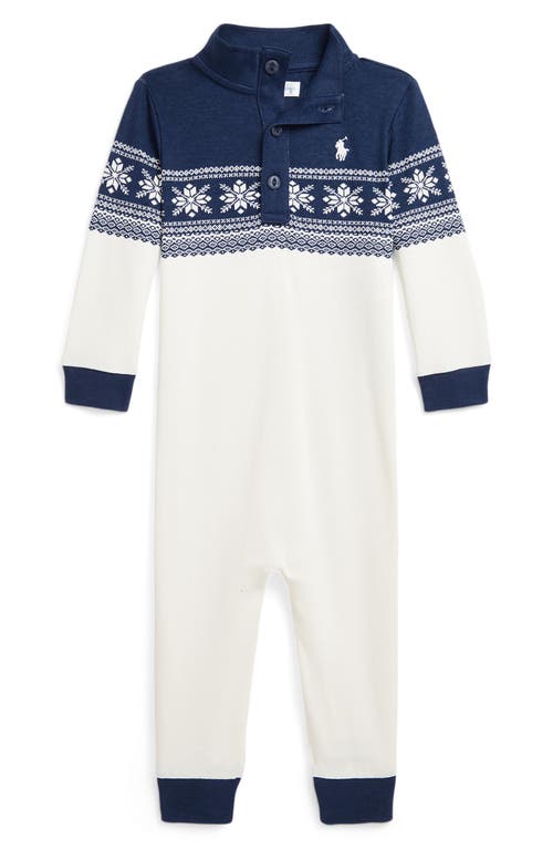 Ralph Lauren Snowflake Print Long Sleeve Cotton Jumpsuit in Andres Geometric Navy 