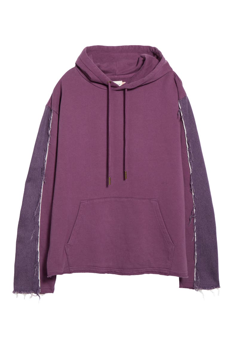 Distressed Denim Panel Hoodie, Main, color, PURPLE