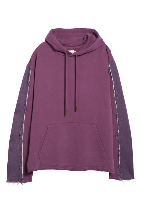 Distressed Denim Panel Hoodie
