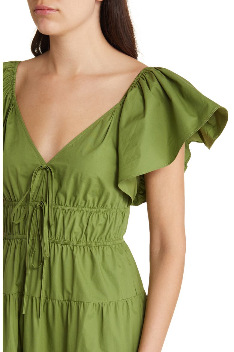Flutter Sleeve Tiered Stretch Cotton Maxi Dress, Alternate, color, OLIVE