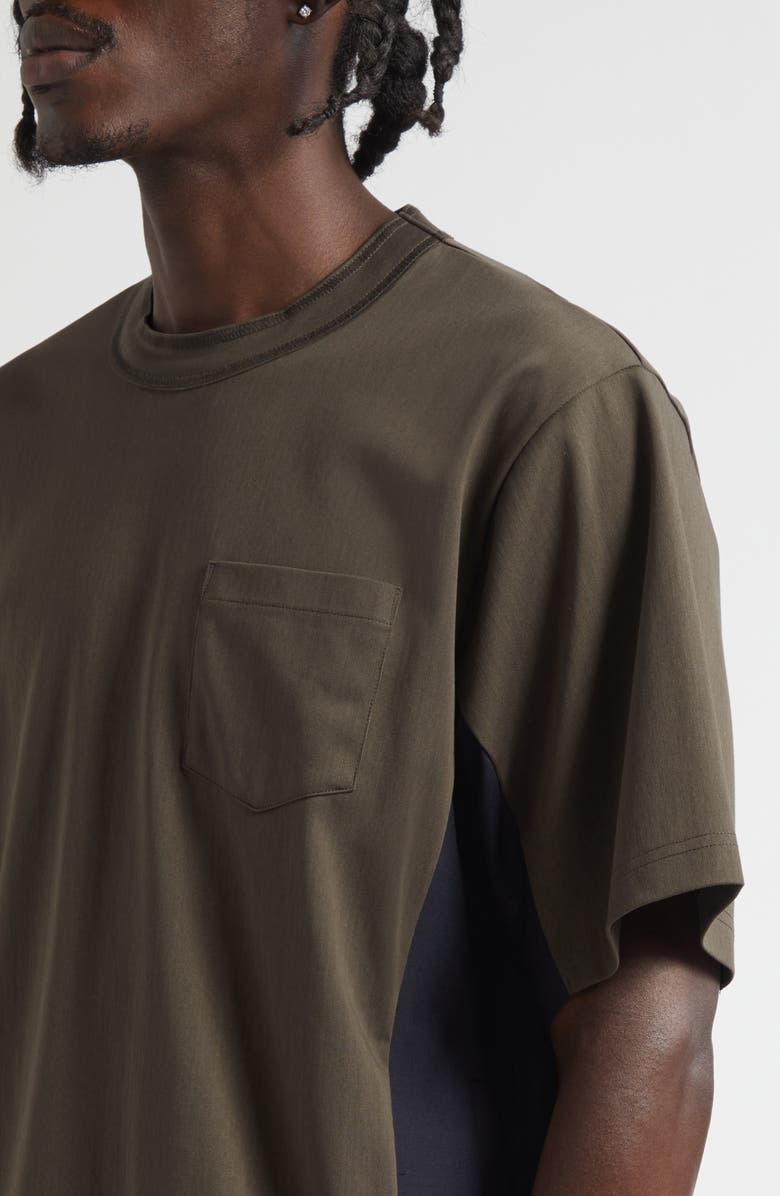Sacai Suiting Mixed Media Pocket T-Shirt, Alternate, color, Khaki/ Navy