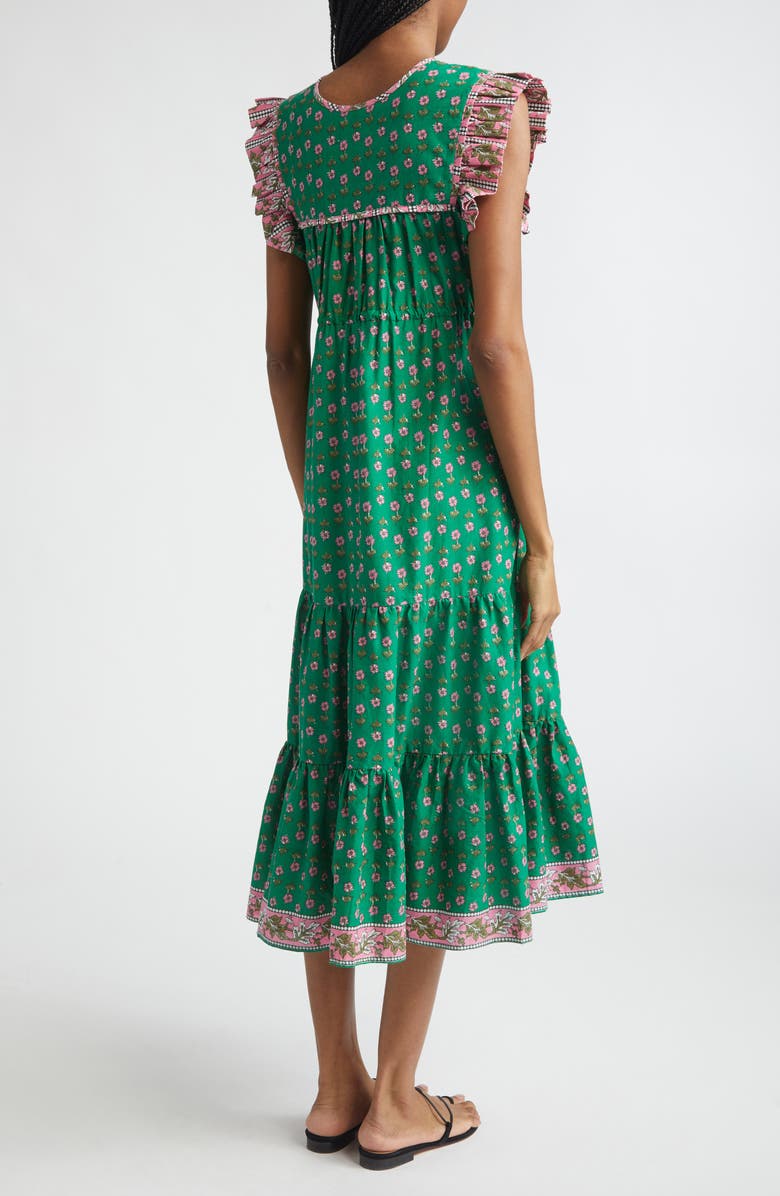 MILLE Esme Mixed Print Tassel Tie Cottton Midi Dress, Alternate, color, Jelly Bean