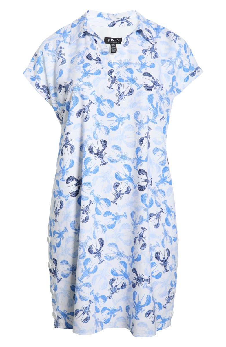 Jones New York Lobster Print Collared V-Neck Dress, Alternate, color, Natural White Multi