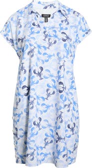 Jones New York Lobster Print Collared V-Neck Dress