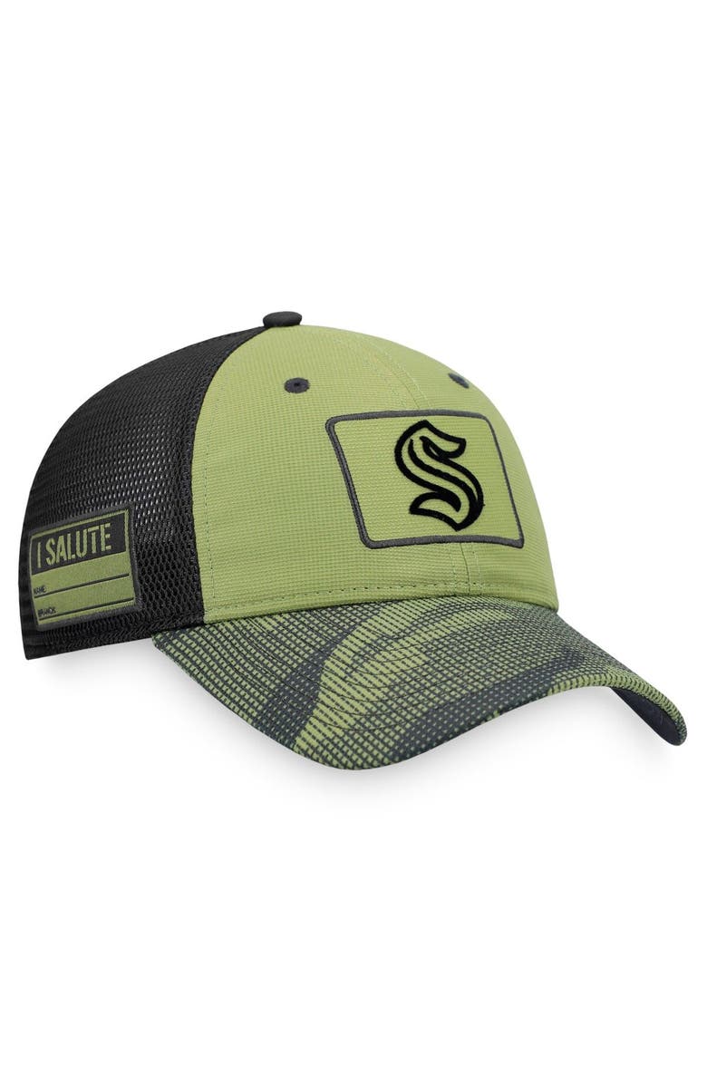 FANATICS Men's Fanatics Branded Camo/Black Seattle Kraken Military Appreciation Snapback Hat, Main, color, 