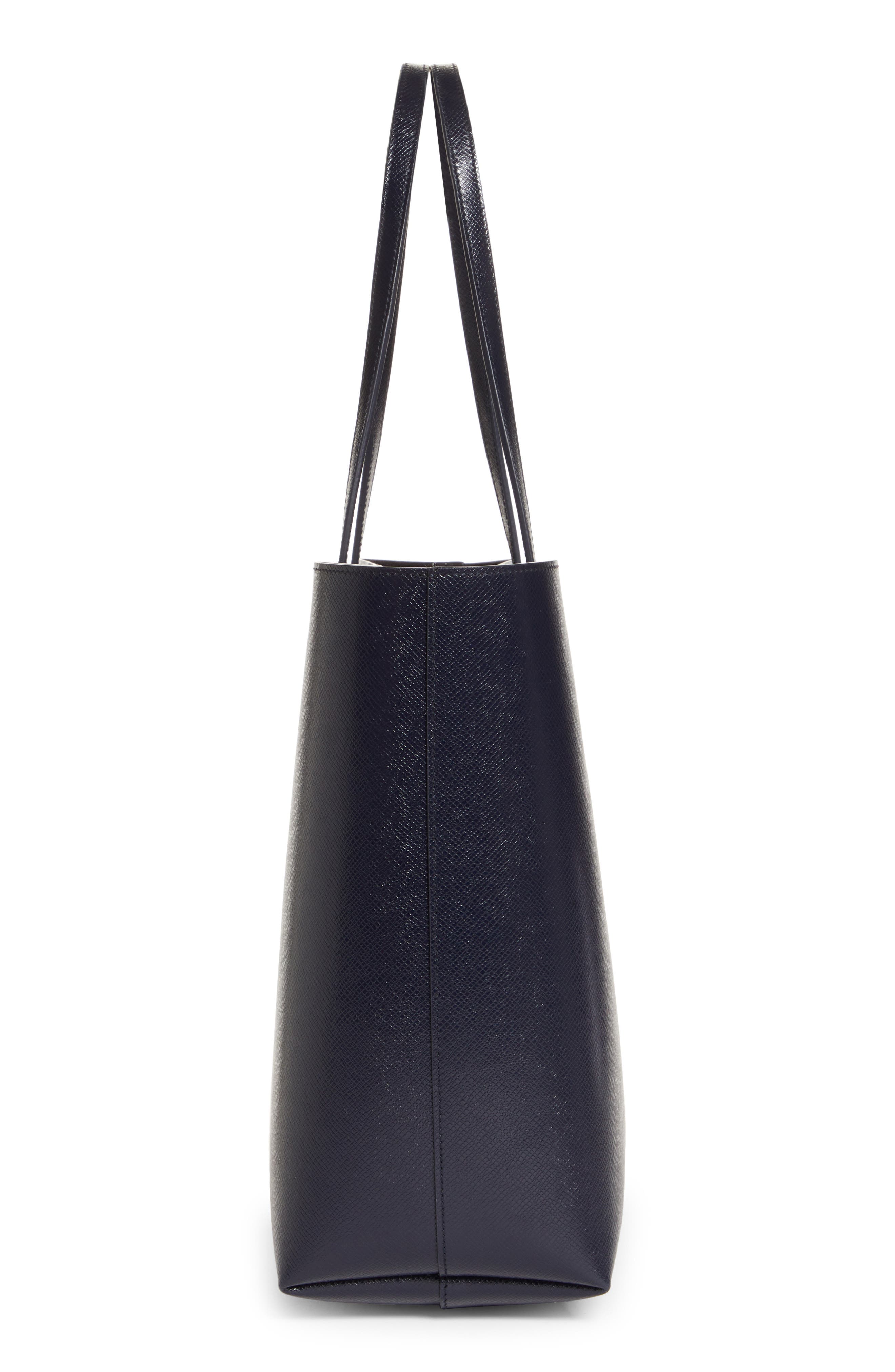 Medium East/West Leather Shopping Tote, Alternate, color, DEEP MARINE/ NERO