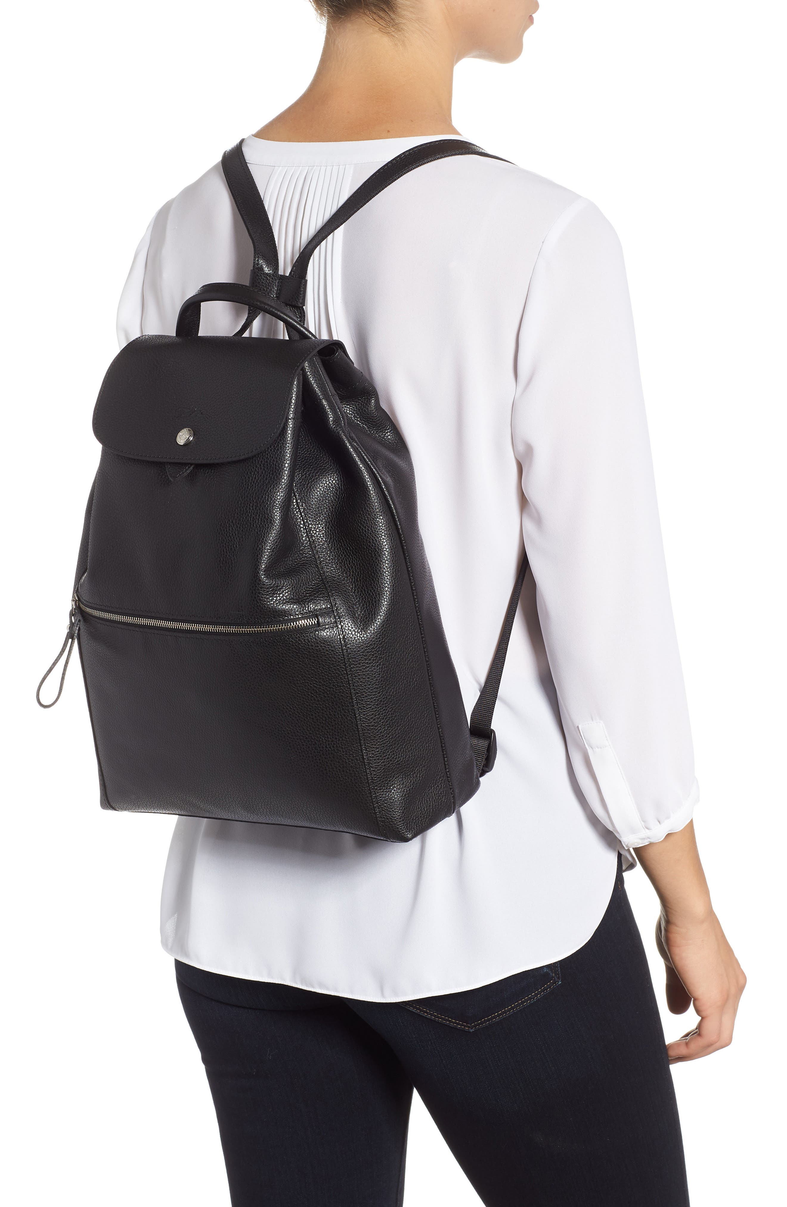 Veau Leather Backpack, Alternate, color, BLK/NICKEL