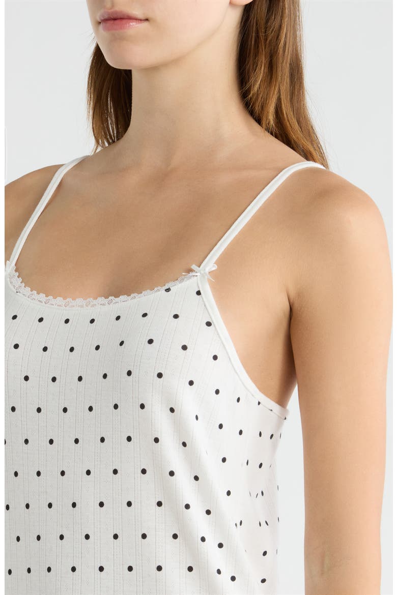 Print Pointelle Knit Chemise, Alternate, color, WHITE/ BLACK DOT