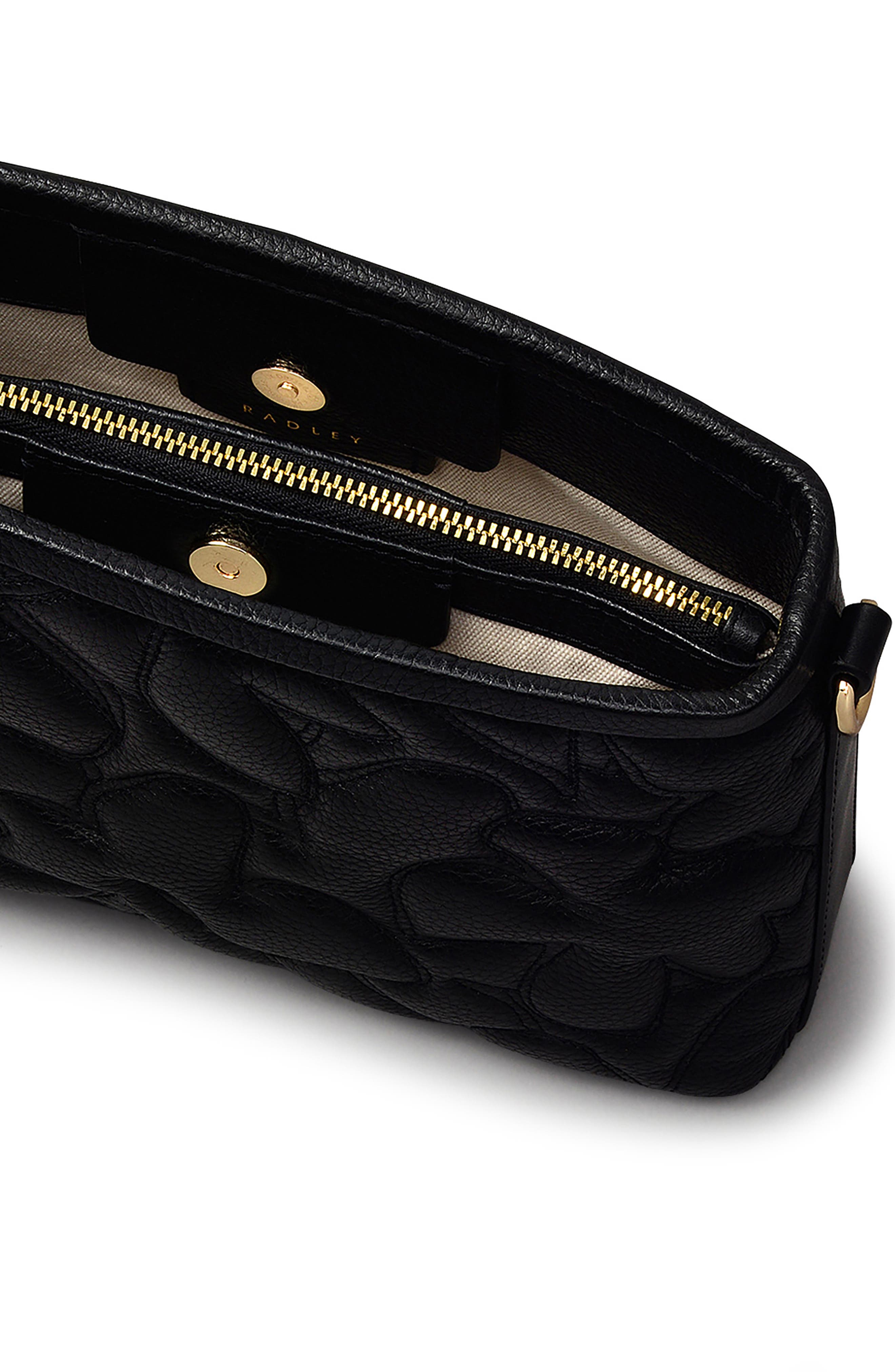 Radley Floral Street Raised Leather Shoulder Bag, Alternate, color, Black