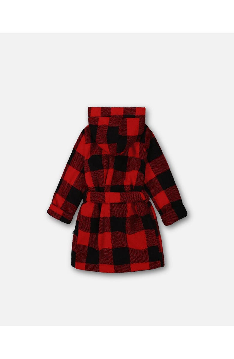 Deux par Deux Little Boy's Plush Robe Plaid Black And Red, Alternate, color, 