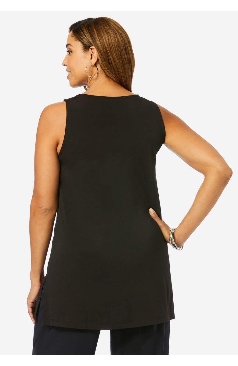 Jessica London Stretch Knit Tunic Tank, Alternate, color, Black