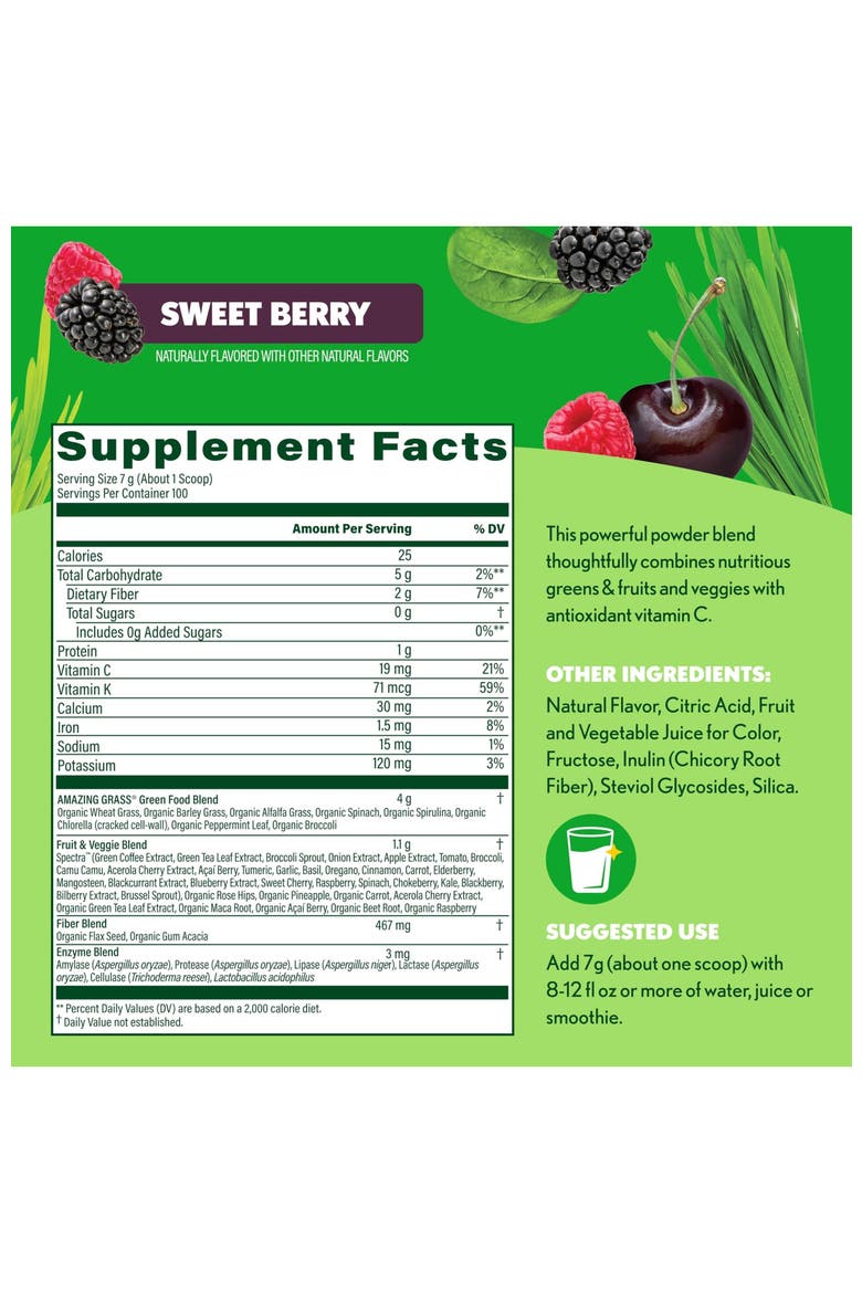Super Greens Antioxidant Powder Supplement with Sweet Berry Flavor, 100 Servings, Alternate, color, None