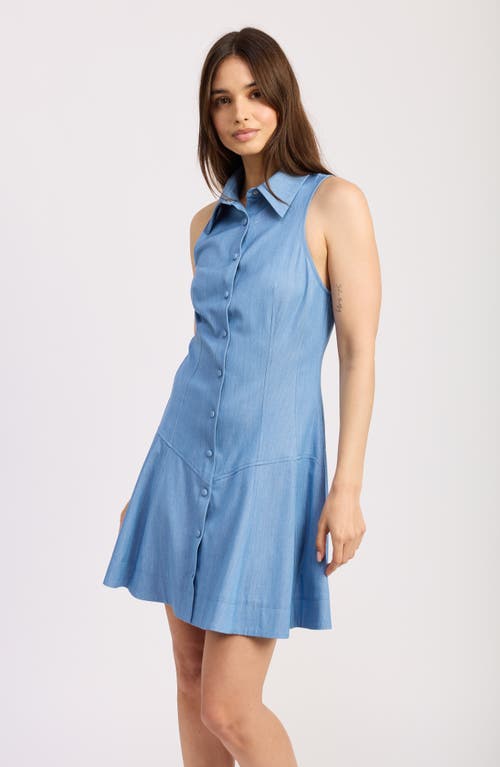 En Saison Liana Sleeveless Mini Chambray Shirtdress In Blue