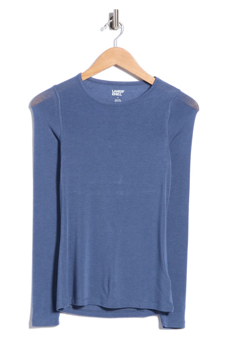 Plaid Long Sleeve Crewneck Top, Alternate, color, LIGHT INDGO BLUE