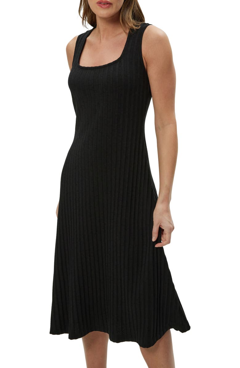 Michael Stars Sofia Wide Rib Sleeveless Cotton Blend Knit Midi Dress, Alternate, color, Black