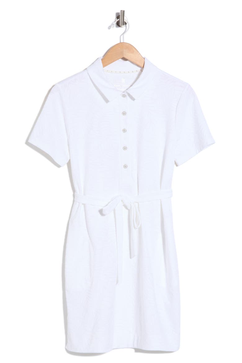 Aubrey Leaves Jacquard Polo Shirtdress, Main, color, WHITE