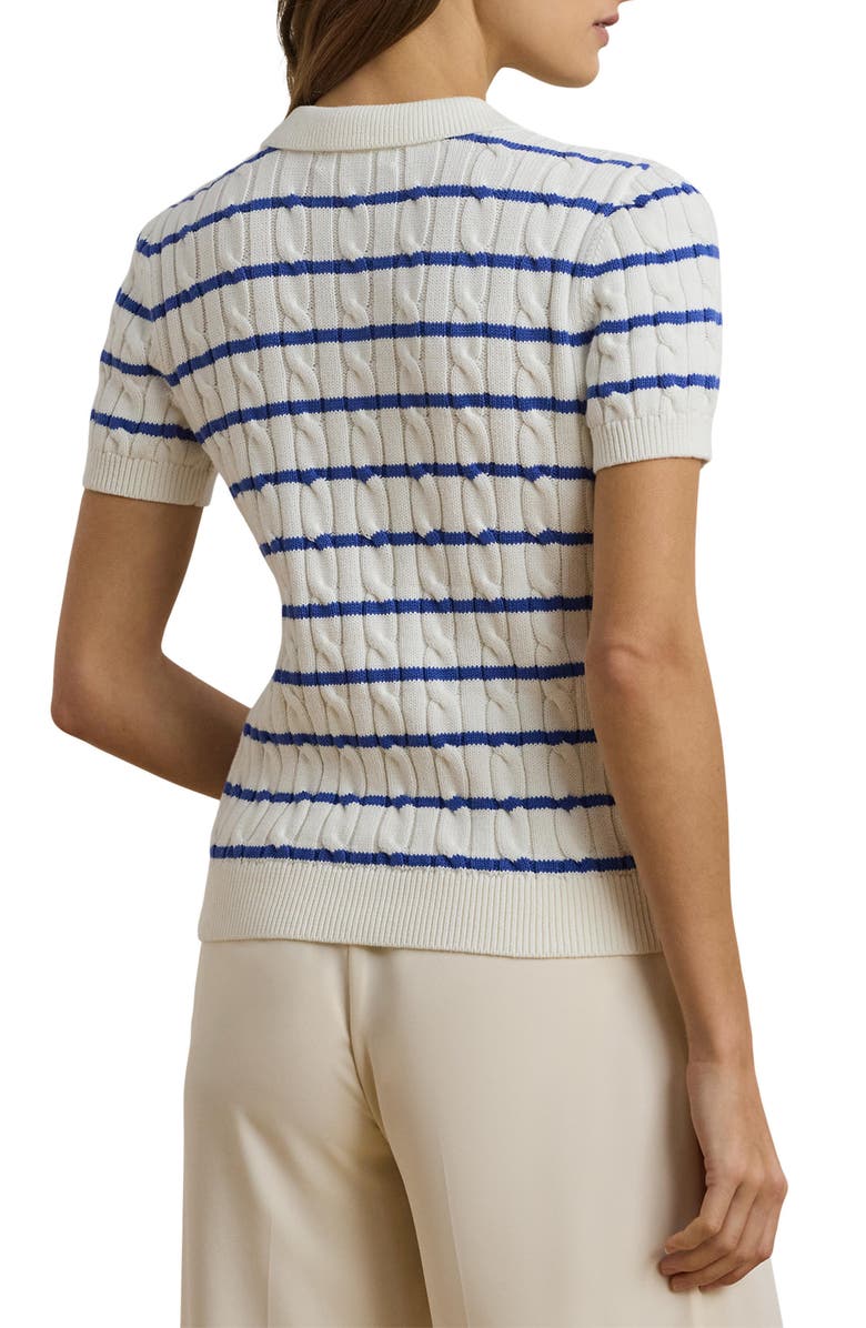 Lauren Ralph Lauren Striped Cable Knit Cotton Polo Sweater, Alternate, color, 