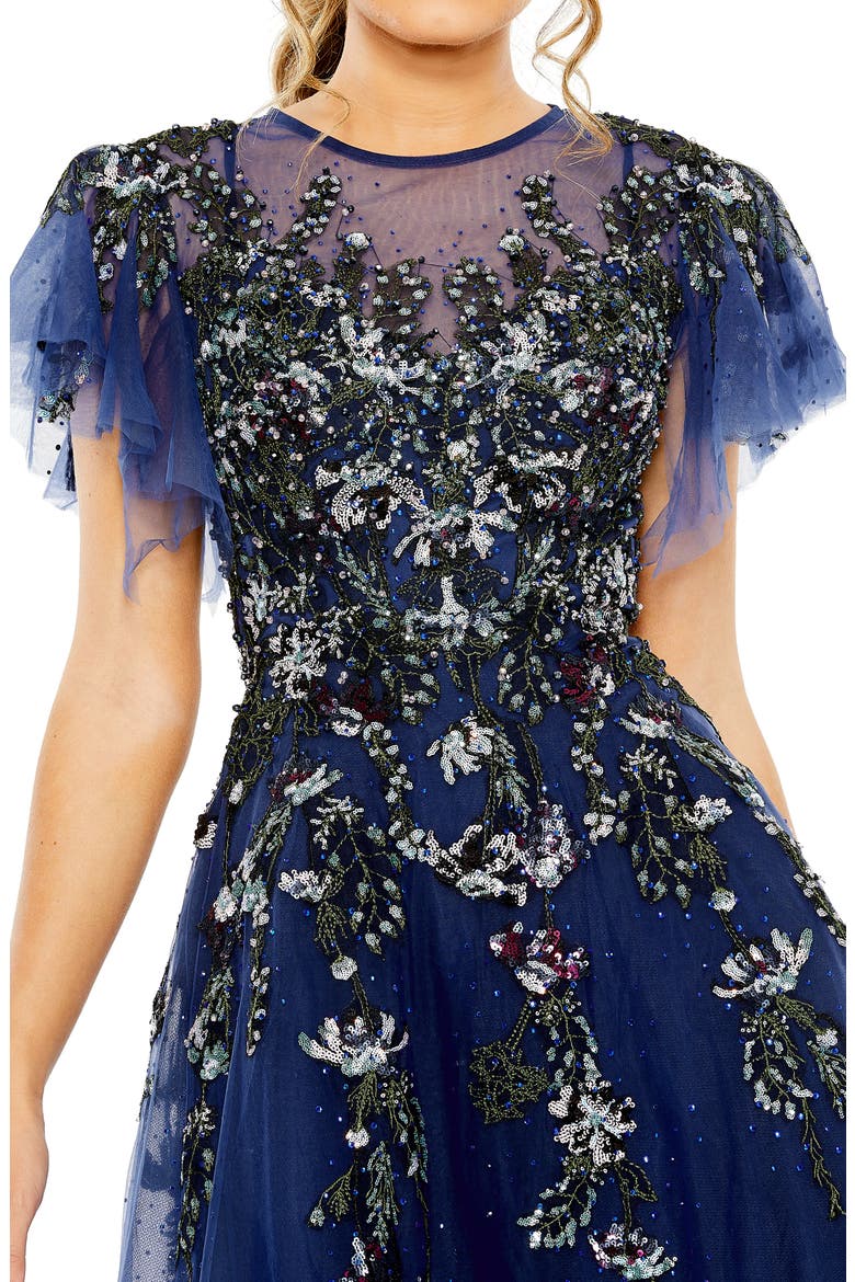 Embellished Flutter Sleeve Midi Cocktail Dress, Alternate, color, MIDNIGHT