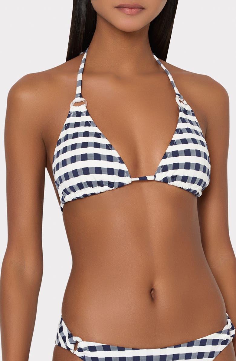 Milly Cottage Jacquard Bikini Top, Main, color, Navy/ White