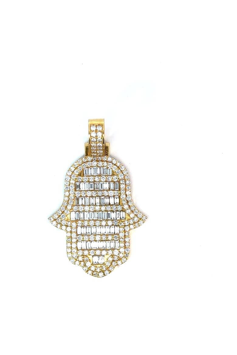14K Yellow Gold Hamsa Pendant with 2.67 Carats of Lab Grown Diamonds, Main, color, White