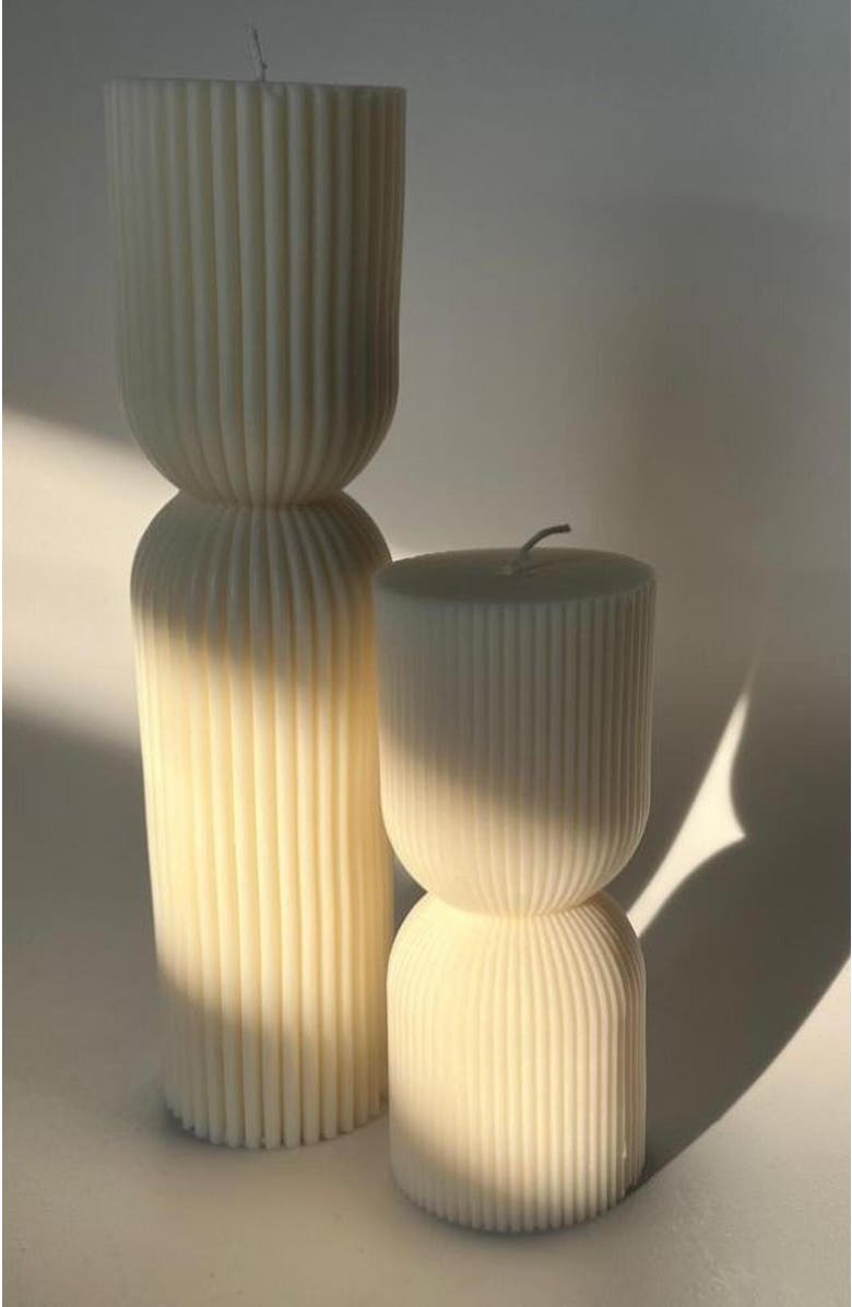 Aaram Luxe Striped Column Candle, Alternate, color, Natural
