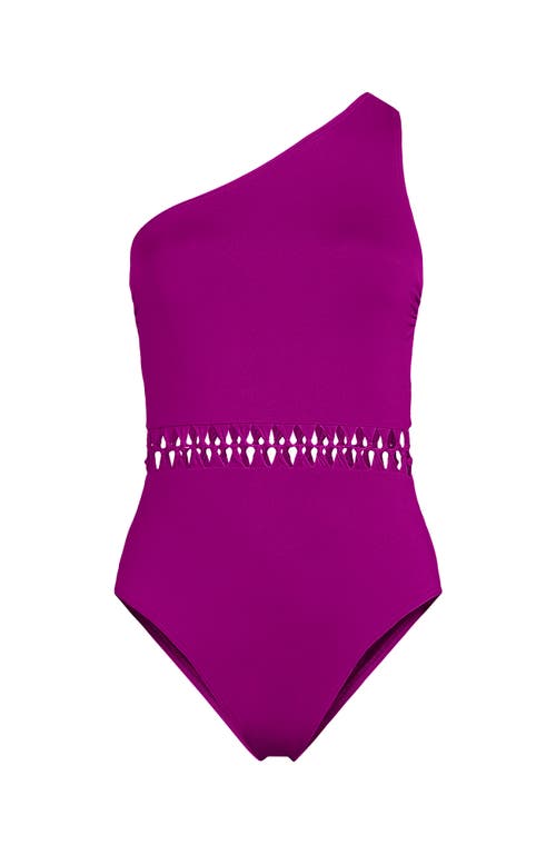 Lands' End Macrame One Shoulder High Leg One Piece Swimsuit In Crimson Rose