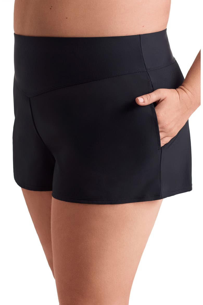 Vee Band Chlorine Resistant Flare Swim Short, Alternate, color, Black