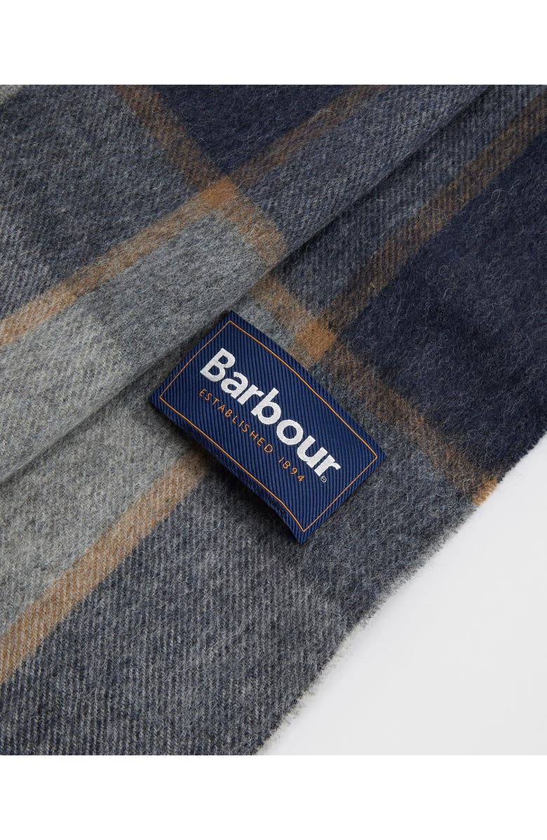 Barbour Carbridge Plaid Fringed Wool & Cashmere Scarf, Alternate, color, Grey Midnight Tartan