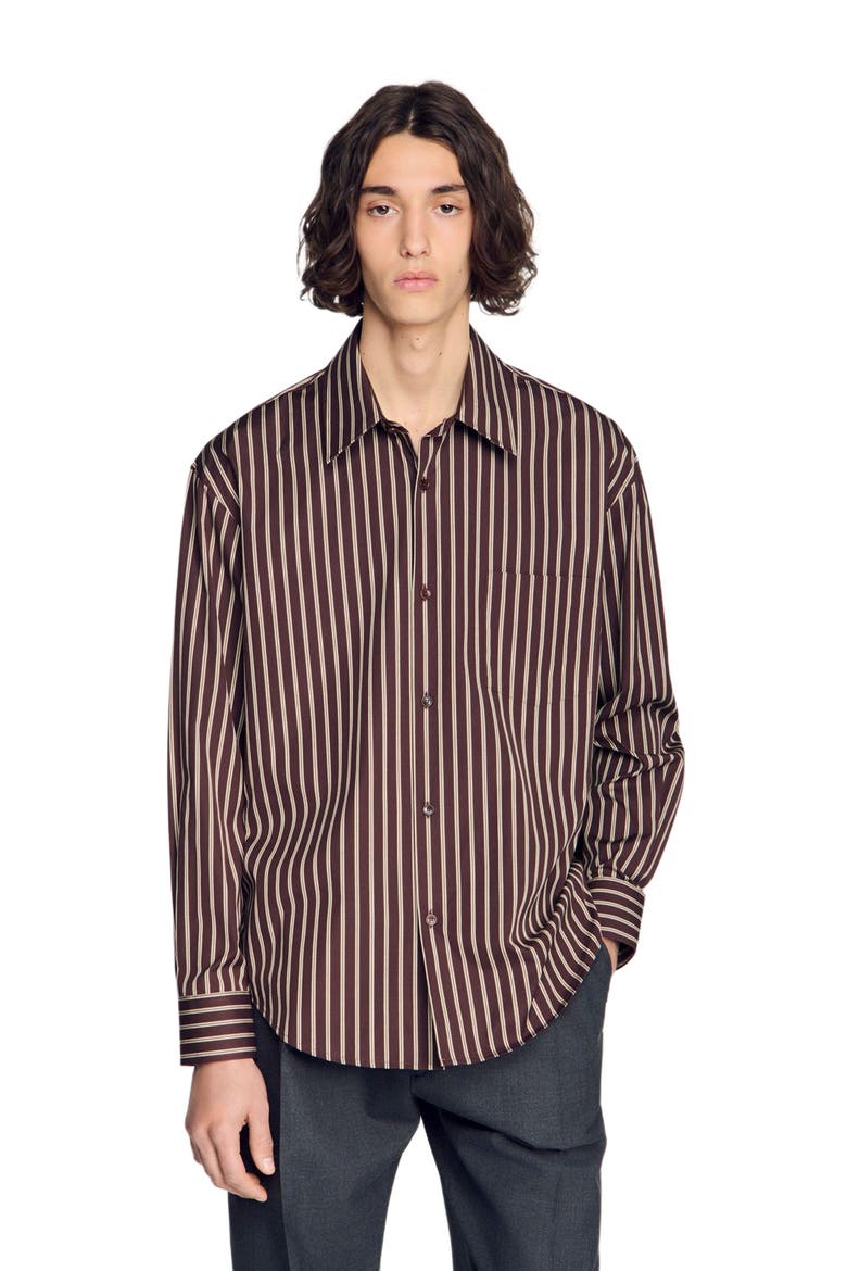 Striped cotton shirt, Alternate, color, Chocolat / ecru