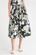 Renee C Floral Print Stretch Cotton Midi Skirt
