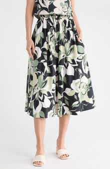 Renee C Floral Print Stretch Cotton Midi Skirt
