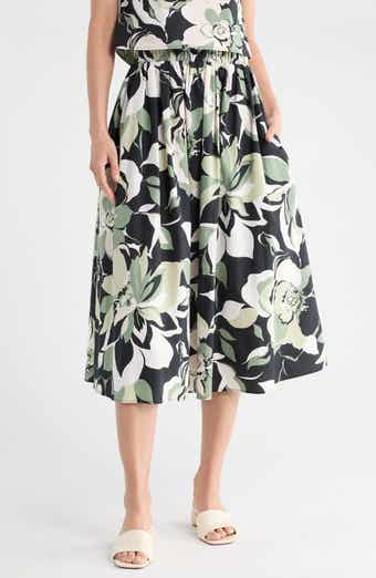 Renee C Floral Print Stretch Cotton Midi Skirt