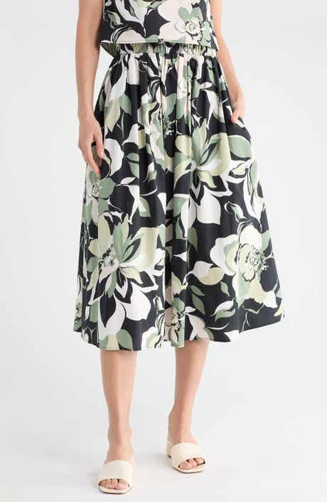 Renee C Floral Print Stretch Cotton Midi Skirt