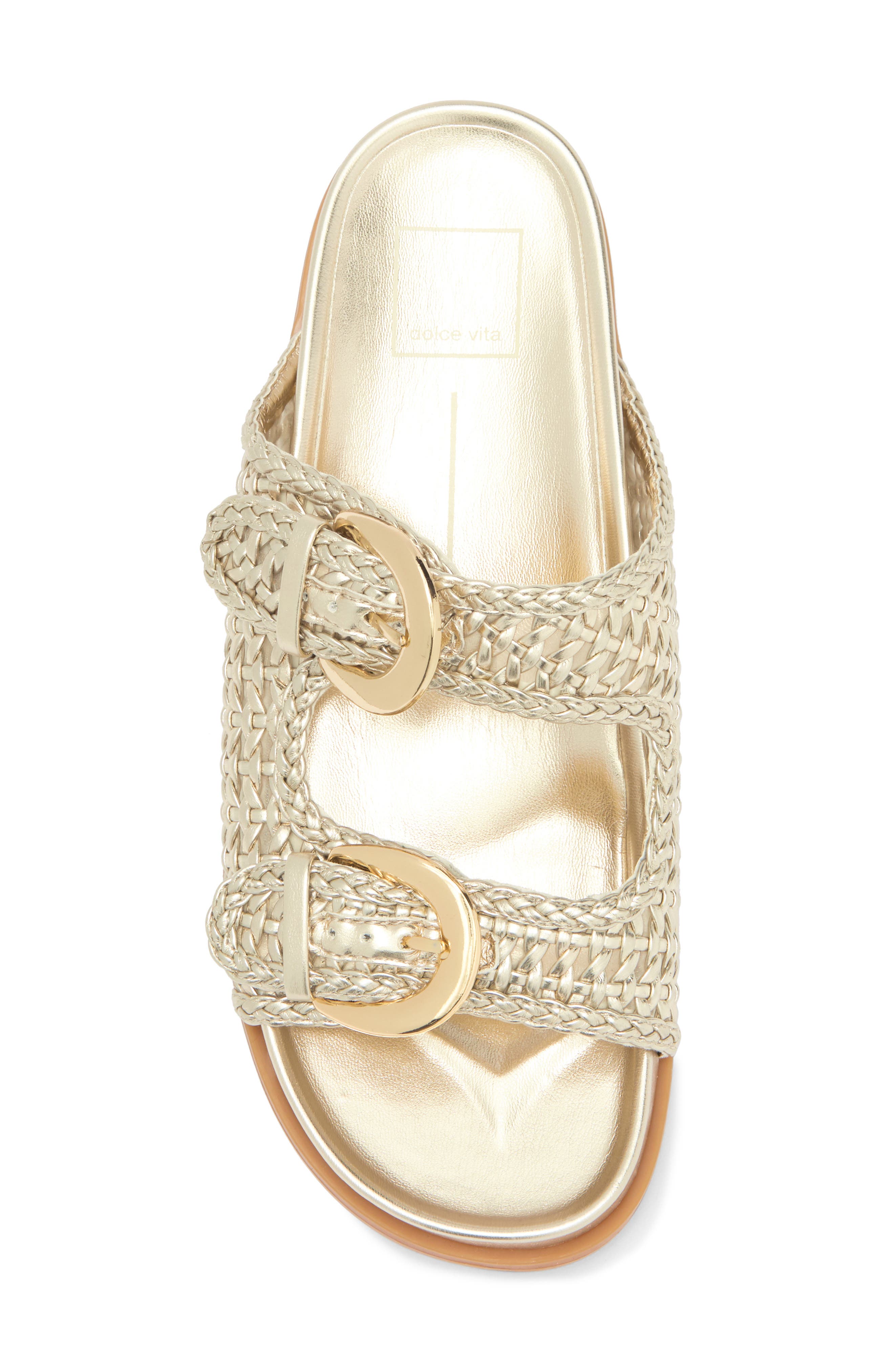 Dolce Vita Sensa Woven Double Strap Slide Sandal, Alternate, color, Platinum Stella