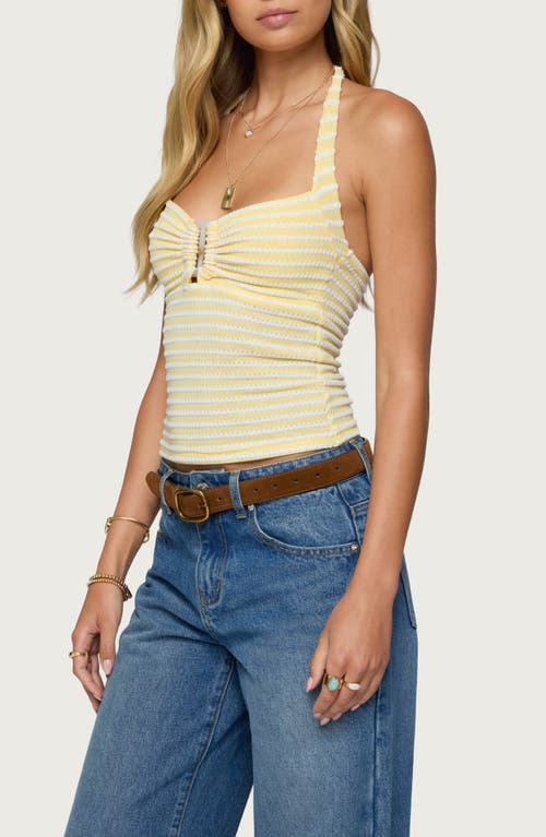 Edikted Lovina Textured Stripe Halter Top In Yellow