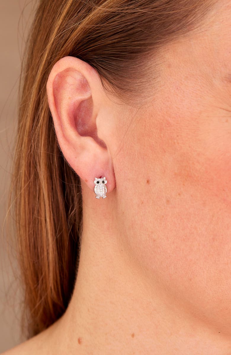 SAVVY CIE JEWELS CZ Owl Stud Earrings, Alternate, color, White