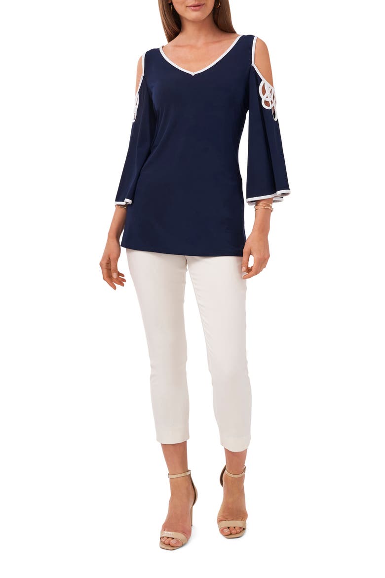 Cold Shoulder V-Neck Top, Alternate, color, CLASSIC NAVY