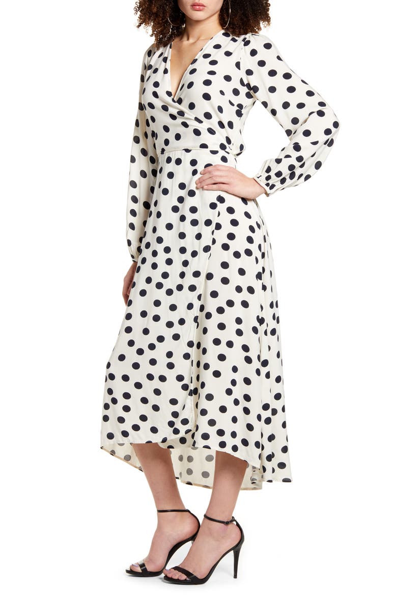 VERO MODA Kayla Long Sleeve Midi Wrap Dress, Main, color, BIRCH WITH SALUTE DOT