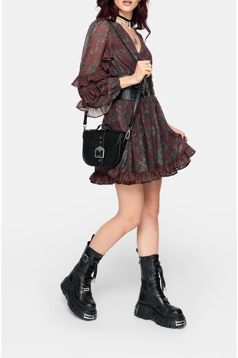 Pact Paisley Frill Sleeve Mini Dress, Alternate, color, Burgundy