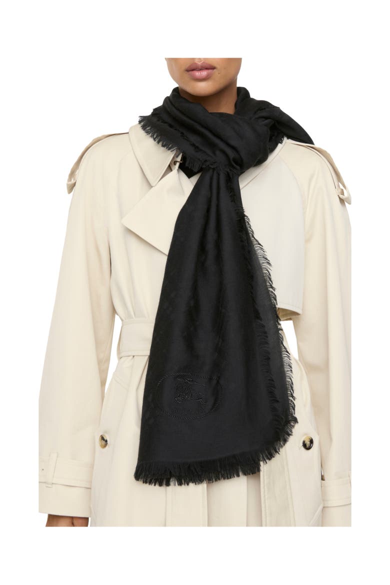 Wide Check Wool Silk Scarf, Alternate, color, Black