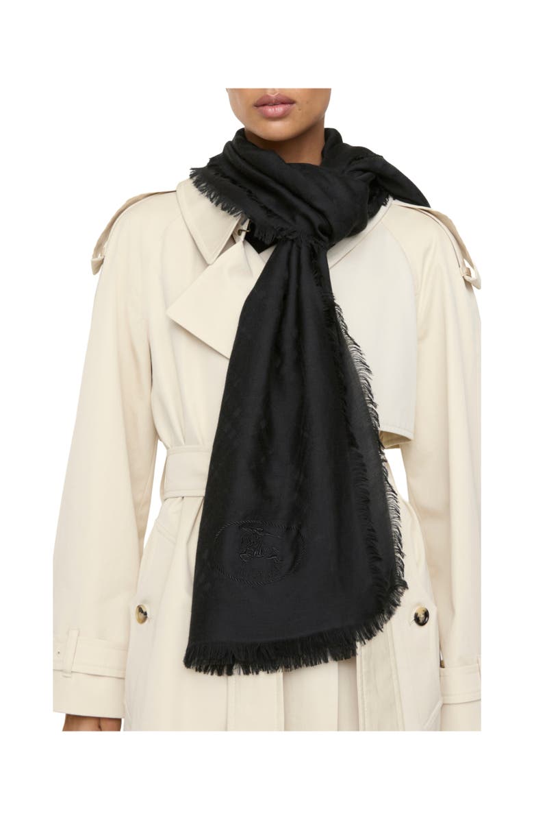 Burberry Wide Check Wool Silk Scarf, Alternate, color, Black