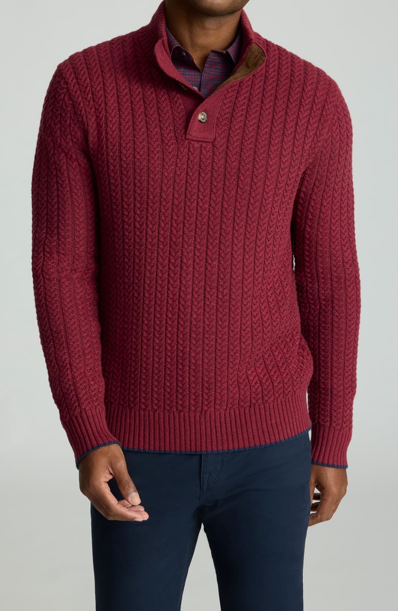 UNTUCKit Castilla Cable Knit Half Button Pullover, Main, color, Red