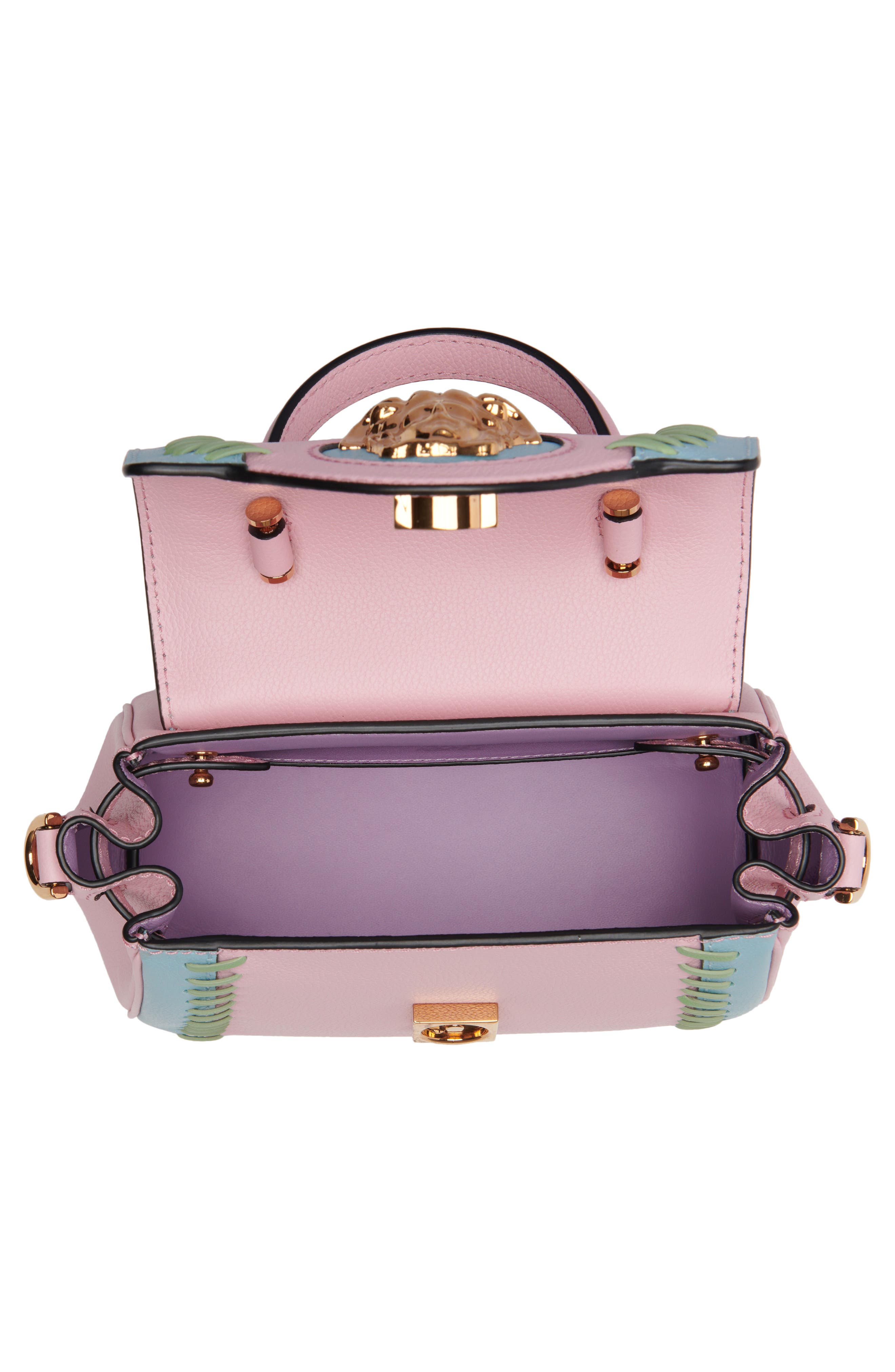 Versace La Medusa Two-Tone Whipstitch Leather Handbag, Alternate, color, 