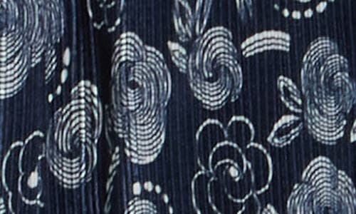 Chenault Long Sleeve Ruffle Neck Print Bodre Top In Blue