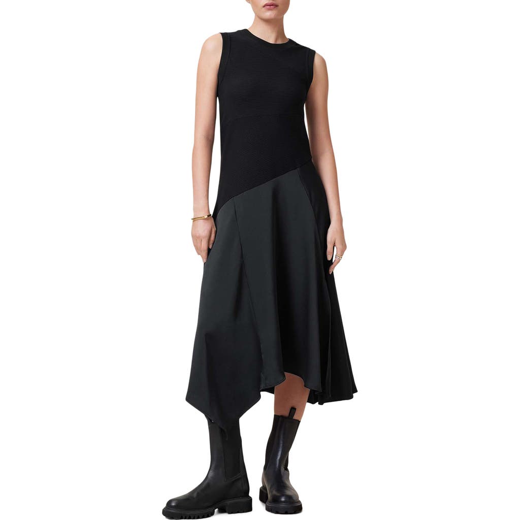 ALLSAINTS ALLSAINTS PIA SLEEVELESS MIXED MEDIA ASYMMETRIC DRESS