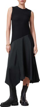 AllSaints Pia Sleeveless Mixed Media Asymmetric Dress