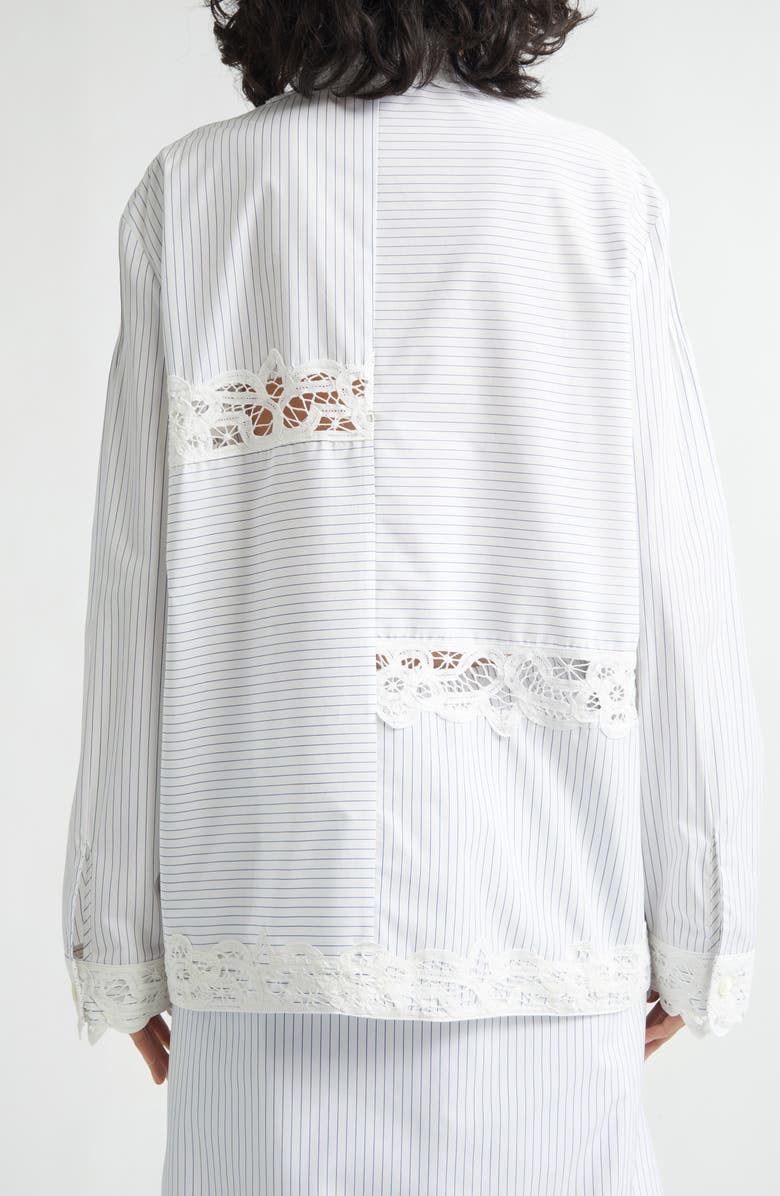 EENK Stripe Lace Trim Cotton Button-Up Shirt, Alternate, color, Ivory/ Black