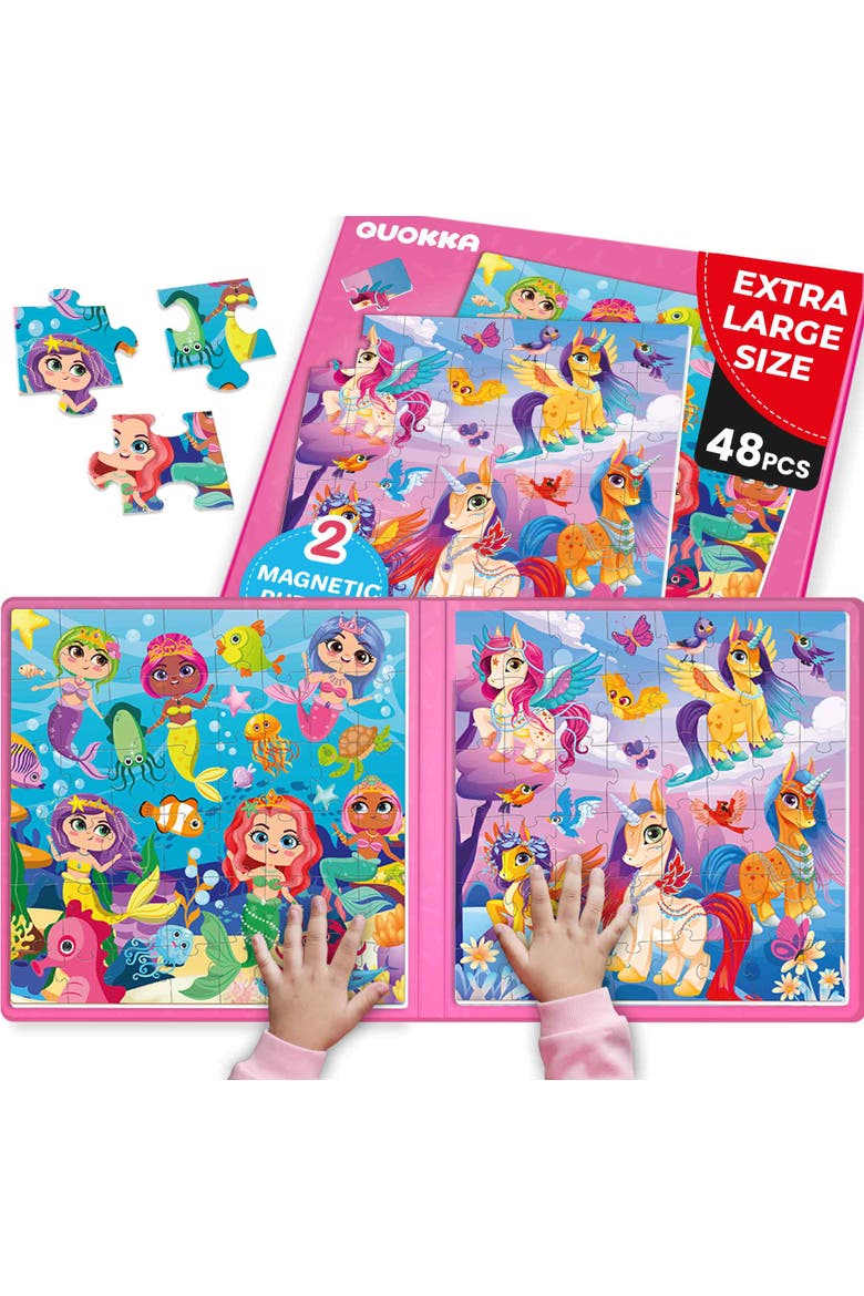 Magnetic Jigsaw Puzzle Set - 2x48 Piece, Main, color, Unicorns & Mermaid