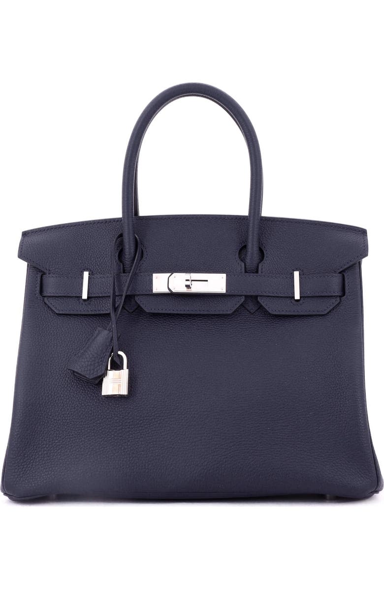 Pre-Owned Hermes Birkin Handbag Blue Togo with Palladium Hardware 30, Main, color, Bleu Nuit