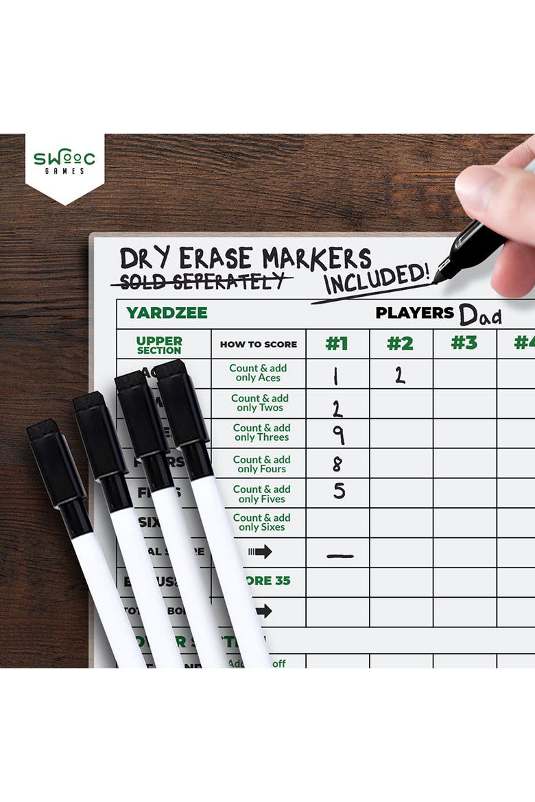 5 Pack of Yardzee & Farkle Scorecards with Markers, Alternate, color, White